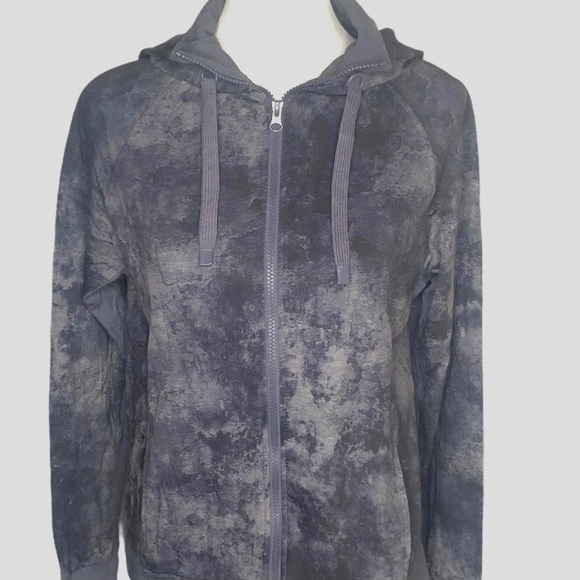 Danskin Soft Hoodie Light Jacket Grey With Pockets Tie Dye Camo Pattern NEW - Picture 10 of 12